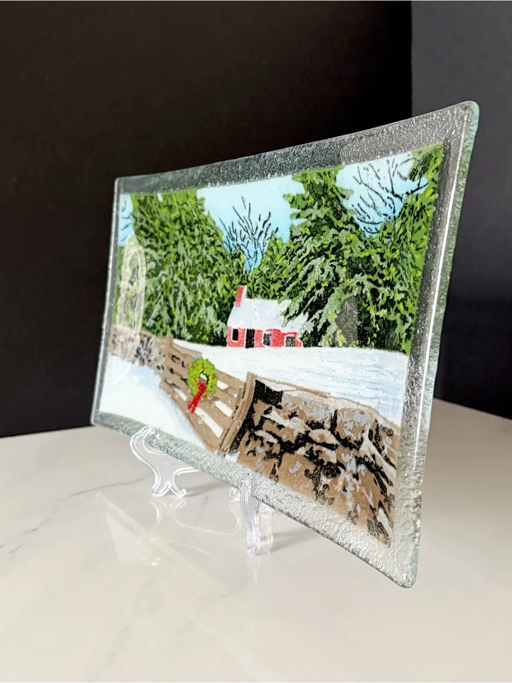 Snowy Cottage Platter by Peggy Karr
